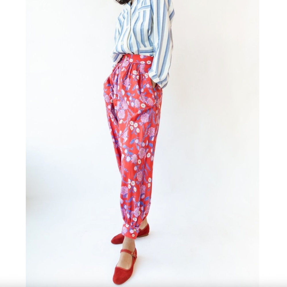 Caron Callahan Red Floral Wide-Leg Pants